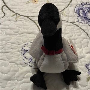 Ty Plush Goose Toy with Red Bow-1998, has ear & tush tag